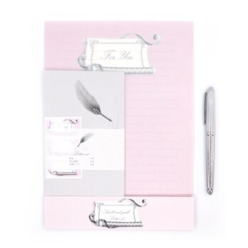 レターセット ピンクの巻物レターと羽ペン Ｂ5サイズの画像