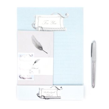 レターセット ブルーの巻物レターと羽ペン Ｂ5サイズの画像