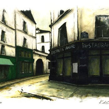 風景画 パリ 版画「サン＝タンドレの街角」の画像