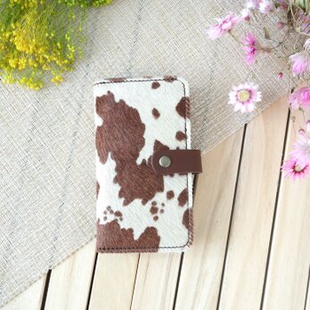 Xperia 毛付き革ハラコ＆牛革 手帳型スマホケース（背面名入れ刻印無料）の画像