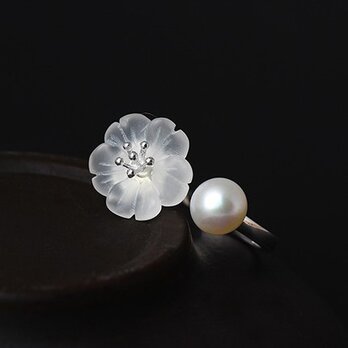 ＜受注制作＞サンカヨウのリング  朝露を吸って花びらが透明になる美しい花「サンカヨウ」フリーサイズ　0218の画像