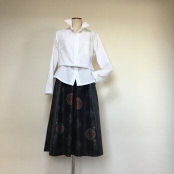 大島紬のタック&フレアースカート    着物リメイクの画像