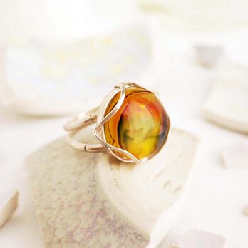 オレンジ系ガラスのシルバーリング