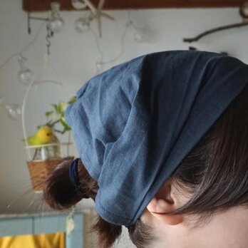 綿麻スモーキーネイビーカラーのヘアターバンの画像