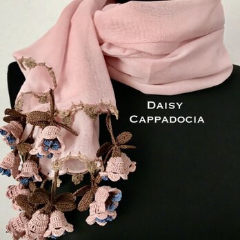 立体刺繍の花付き　コットンストール　鈴蘭　ピンクの画像