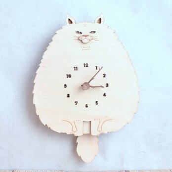 プレーン猫＊立ち耳＊ロング＊レギュラーサイズの時計 木製 振り子時計 掛け時計の画像