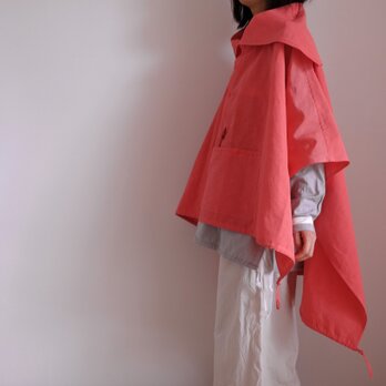 春sale ◎ セーラーカラーのアノラックポンチョ/ ヴィスコース リネン【蛍光ピンクオレンジ】ネオンカラーの画像