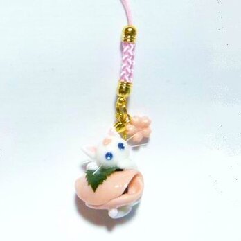にゃんこのしっぽ○桜餅ストラップ〇桜〇白猫〇猫