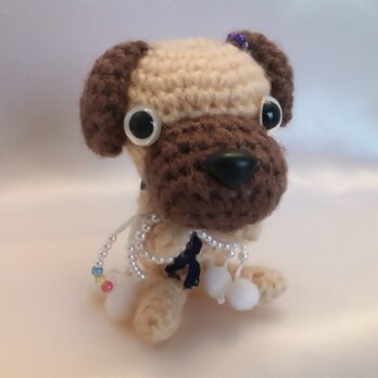 お願いわんちゃん♡パグの人形♡オーダー-かわいい犬の編みぐるみMの画像