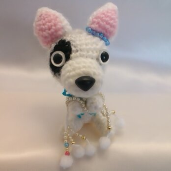 お願いわんちゃん♡ブルテリアの人形♡手作り犬の編みぐるみM人気の画像