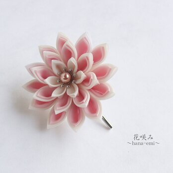 花咲み　お花のポニーフック　ピンク×白　つまみ細工　[髪飾り・ヘアアクセサリー]の画像