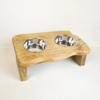 【温泉流木】曲線がかわいい小型犬猫用エサ皿スタンド 餌入れエサ台 流木インテリアの画像