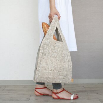 ちょっとそこまで、のお出かけに。シンプルで軽い！手織り麻のワンマイルバッグ size L「生成×生成(L1)」