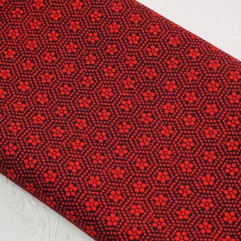 uta0037　古布・古裂　小花文様型染ウール　朱色　一反　未使用☆