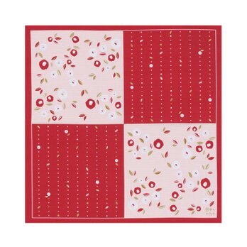 風呂敷　日本のかたち　チーフ　ツバキ　ふろしき　 弁当箱包み　赤　綿100％　50cm幅の画像