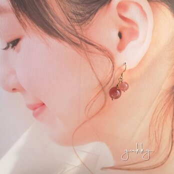 ストロベリークォーツAAA✽マダガスカル産ローズクォーツ14kgfピアス