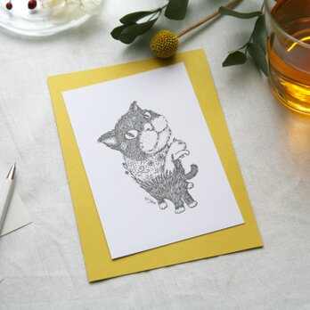 【2枚セット】酒井ひさお「わかってるよね」活版印刷のポストカード・グリーティングカード/猫・ネコの画像