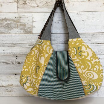 ☆sale ふっくらトートバッグ　黄色のさらさ花