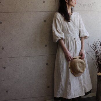 リネン100%ギャザーたっぷりカシュクールワンピース
