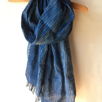 手紡ぎ糸・藍染めのストール　M31-①の画像