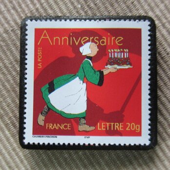 フランス　誕生日切手ブローチ　6074の画像
