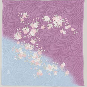 風呂敷　ふろしき　宇野千代　さくら　紫がさね　ブルー　レーヨン100％　45cm幅　春贈答品の画像