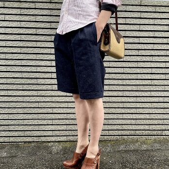 キレイ目デニムハーフパンツ（ユニセックス）/デニム好きのための大人のハーフパンツ・岡山産セルビッジデニム・9.5oz・の画像