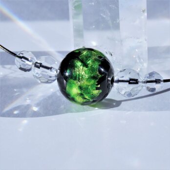 ネックレス ほたる玉 とんぼ玉 16mm シンプル ワイヤー 光る ガラスビーズ 沖縄 琉球 工芸 フォレストグリーンの画像