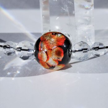 ネックレス ほたる玉 とんぼ玉 16mm シンプル ワイヤー 光る ガラスビーズ 沖縄 琉球 工芸 オレンジの画像