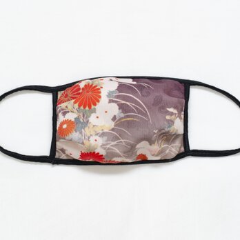 No,10-1 菊と草×赤紫 布マスクの画像