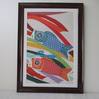 g4　送料無料　フレーム付　鯉のぼり　アート　写真　パネル　A3サイズ