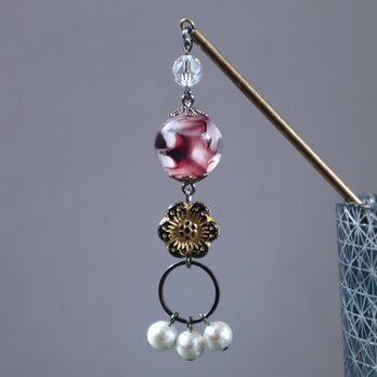 とんぼ玉 かんざし 一本 玉簪 ヘアーアクセサリー ガラス工芸品 パープルの画像