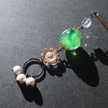 とんぼ玉 かんざし 一本 玉簪 ヘアーアクセサリー ガラス工芸品 グリーンの画像
