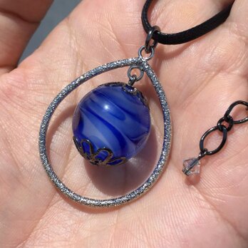 ネックレス とんぼ玉 雫 大粒 20mm 和小物 アクセサリー 大阪 ガラス 工芸 ビーズ 送料無料 ブルー 青の画像