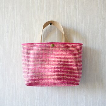 裂き織りのバッグS  ピンク×ミルクベージュの画像
