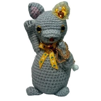 手編み招き猫 ハンドメイドのあみぐるみL００２(ニット人形)の画像