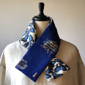 銘仙×リネン刺繍の小さな襟巻き2014 ストール ネックウォーマー プチマフラー リバーシブル 着物リメイクの画像