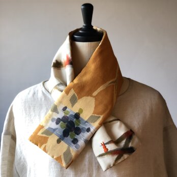 銘仙×コットン刺繍の小さな襟巻き2015 ストール ネックウォーマー プチマフラー リバーシブル 着物リメイクの画像