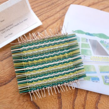 「早島駅から見る田園風景」と手織りコースターの画像