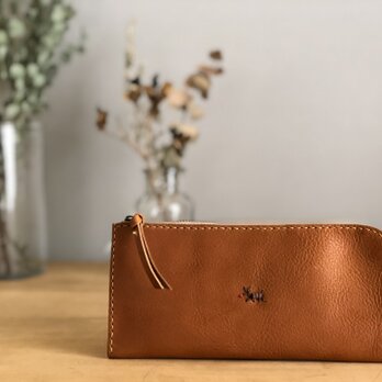 栃木レザー手縫い スリムな財布　（キャメル）　　　の画像