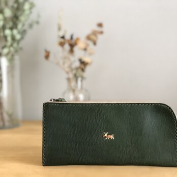 栃木レザー手縫い スリムな財布　（緑）　　　の画像