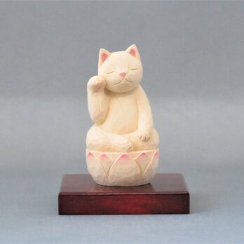 木彫り　右手で招き猫　猫仏2003の画像