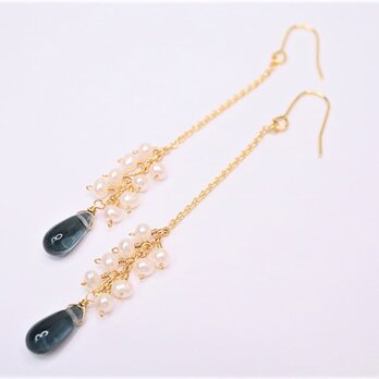 マーメイド/淡水パールとモンタナブルードロップピアス Mermaid pierced earrings P0084の画像