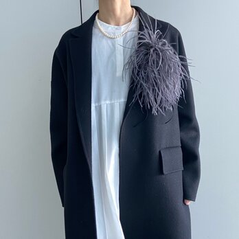 ふわふわオーストリッチコサージュ＊ダークグレー＊フォーマル＊結婚式＊入学式＊卒業式にの画像
