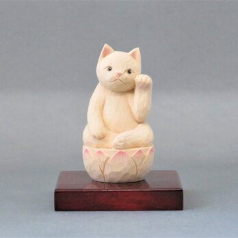 木彫り　左手で招き猫　猫仏2004の画像