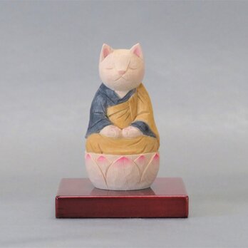 木彫り　袈裟を着た座禅猫　猫仏2007の画像