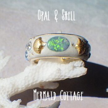 Opal & Shell＊オパールとシェル・スワロフスキーのコースタルリングの画像