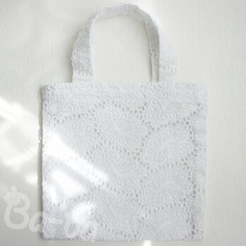 送料無料です♪　ばあば作、レトロな手さげバッグ（cottonwhite・RB7）