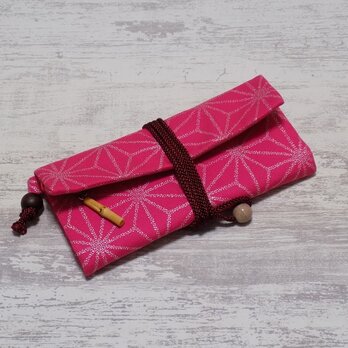 オーダー　道中財布　ロールバッグ　オックス濃いピンク製　「麻の葉　銀」の画像