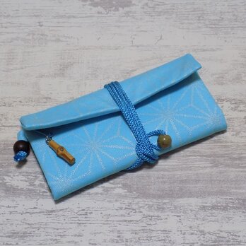 道中財布　ロールバッグ　オックス水色製　「麻の葉　銀」の画像